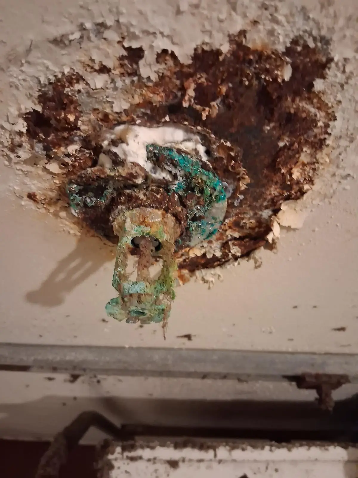 Badly corroded fire sprinkler head found during an inspection