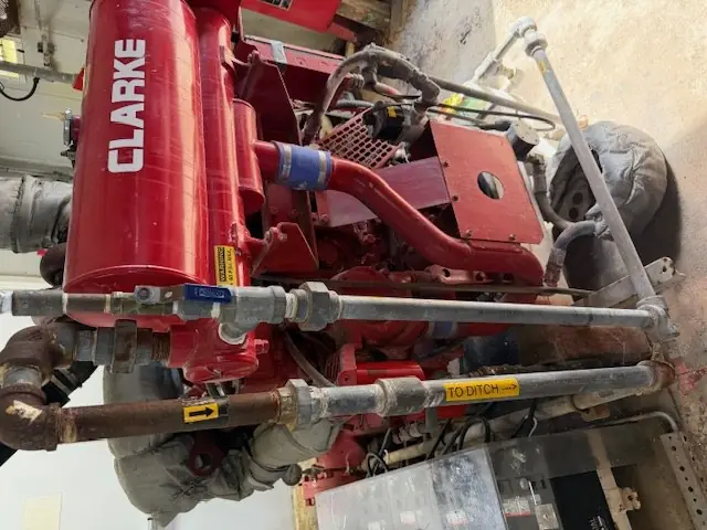 Clarke diesel fire pump engine in a pump room
