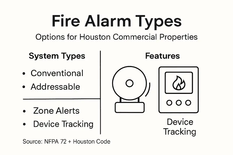 Infographic with fire alarm types and features
