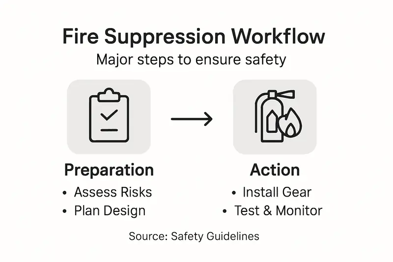 Infographic of fire suppression workflow steps