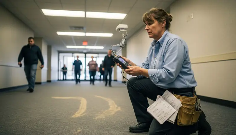 Manager testing smoke detector sensitivity