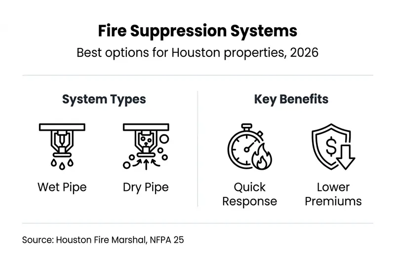 Infographic comparing fire suppression system types