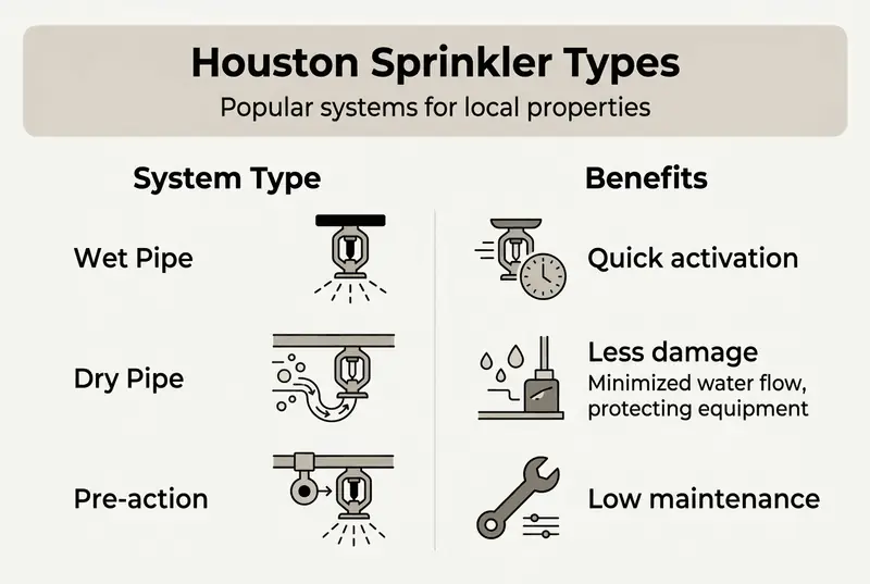 Sprinkler system types and benefits infographic