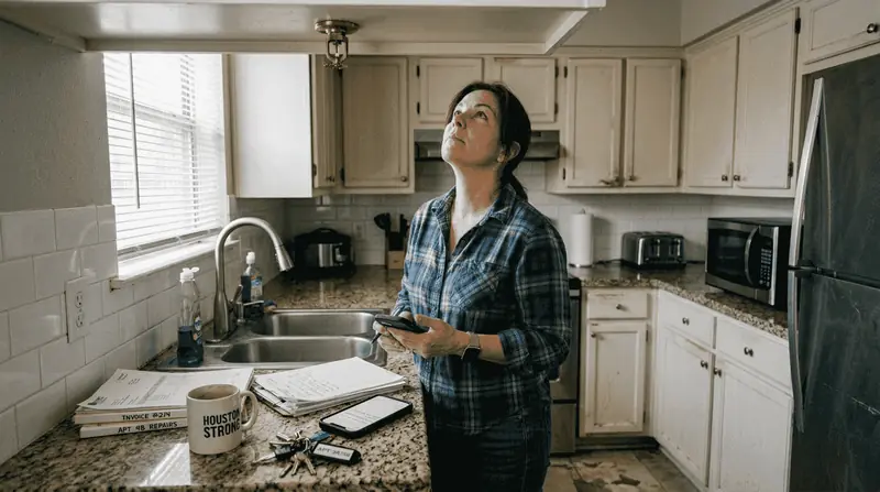 Apartment manager checking kitchen sprinkler
