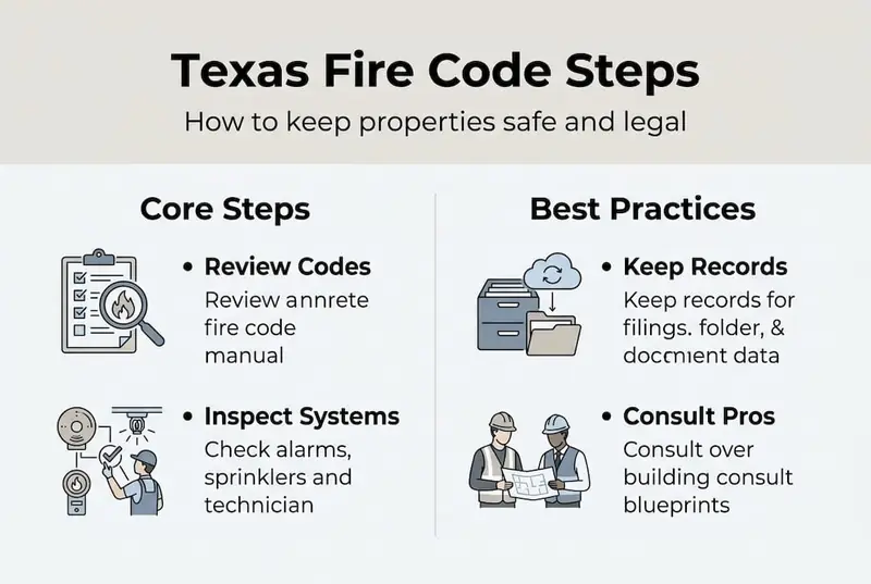 Infographic summarizes fire code steps and practices