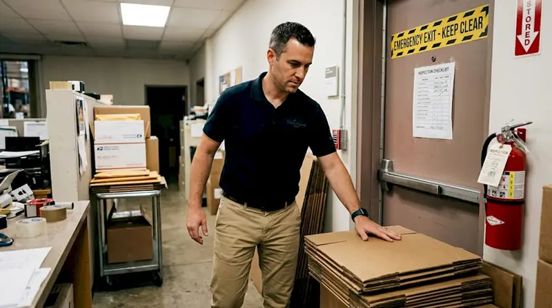 Facility manager clears blocked emergency exit