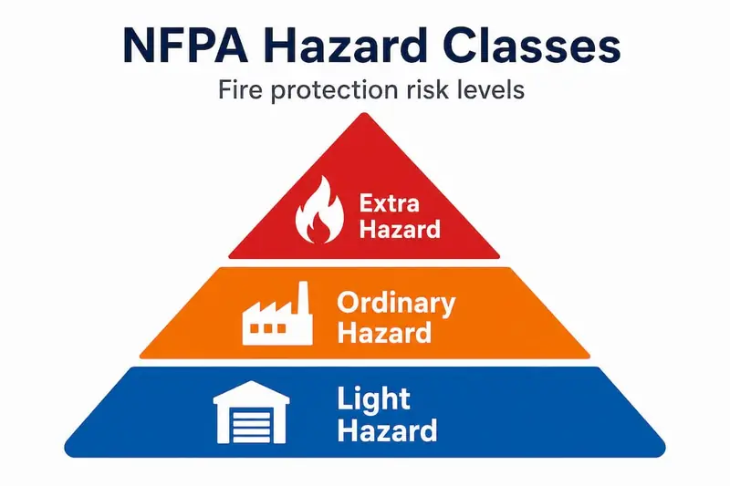 Infographic presenting NFPA 13 hazard class pyramid