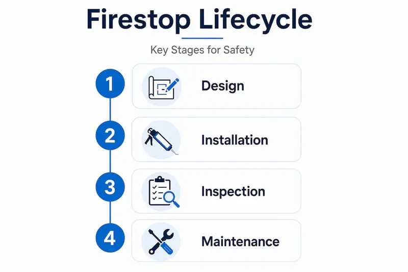 Infographic of firestop system lifecycle stages