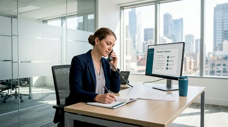 Administrator calls fire safety helpline at desk