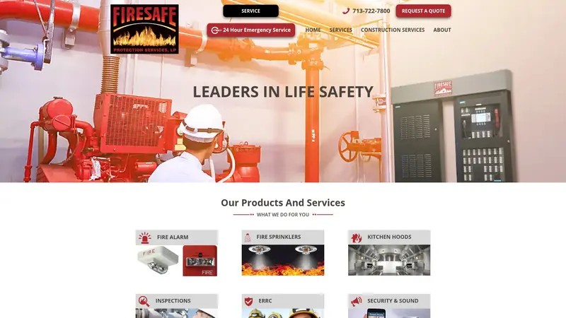 FireSafe website homepage with the headline Leaders in Life Safety