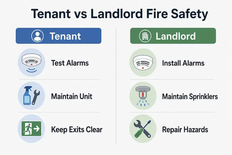 Infographic comparing tenant and landlord fire safety duties
