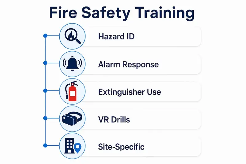 Infographic showing steps of fire safety training