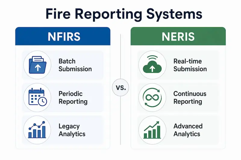 Infographic comparing NFIRS and NERIS fire reporting systems