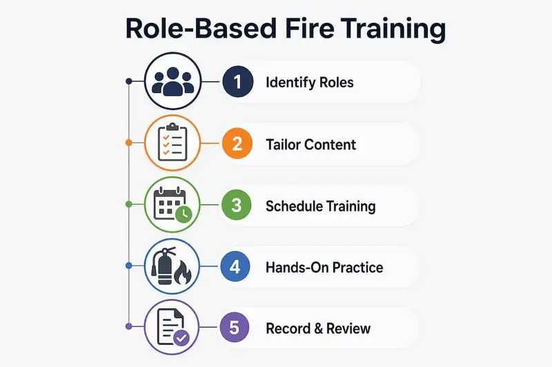 Infographic illustrating steps of role-based fire training