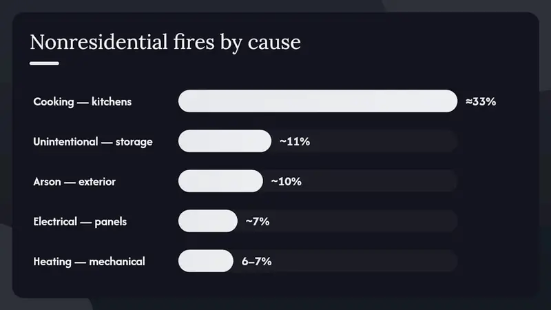 Diagram of common commercial fire causes and their incidence shares