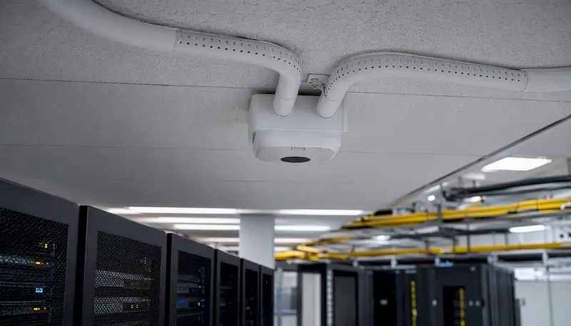 Aspirating smoke detector installed on ceiling in data center