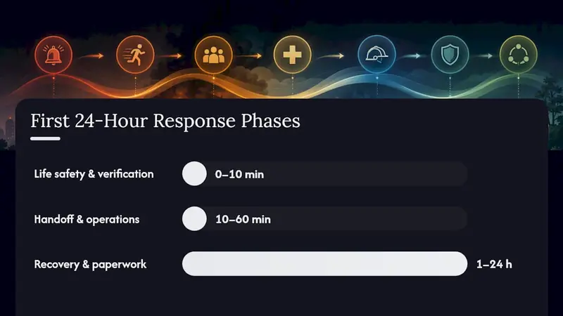 Diagram of fire incident response phases in 24 hours