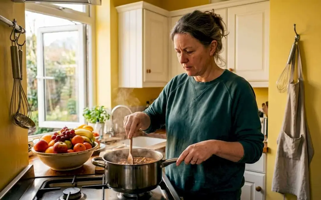 Woman cooking on a stovetop in a home kitchen